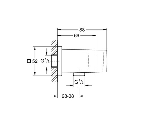 Technický výkres přípojky vodovodní baterie s rozměry