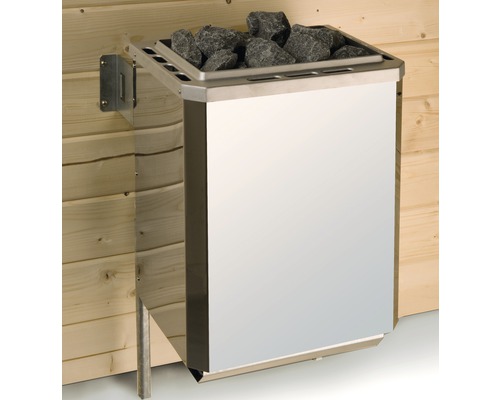 Saunová kamna se saunovými kameny pro montáž na stěnu.