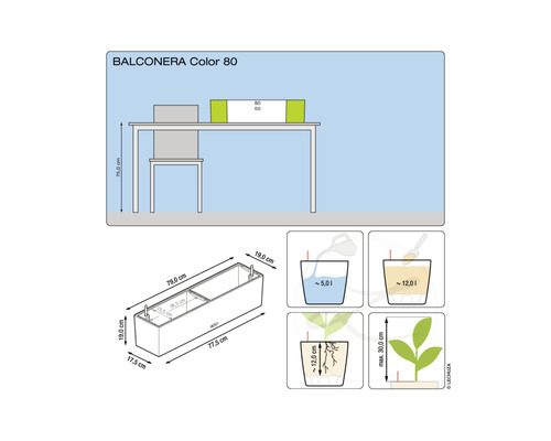 Technický výkres truhlíku Balconera Color 80 s rozměry