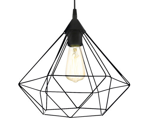 Černé závěsné svítidlo ve tvaru diamantu s žárovkou