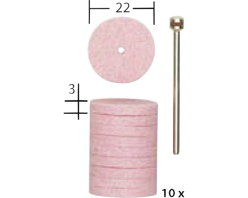 Sada brusných kotoučů 22 mm s dříkem, 10 kusů