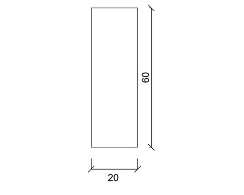 Technický výkres obdélníku o rozměrech 20 x 60