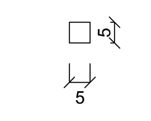 Technický nákres s rozměry: Čtvercový tvar, 5 mm