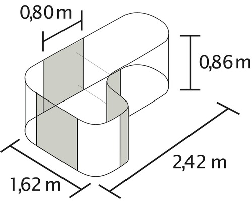 Výkres rozměrů produktu s rozměry 0,80 metru, 0,86 metru, 1,62 metru a 2,42 metru