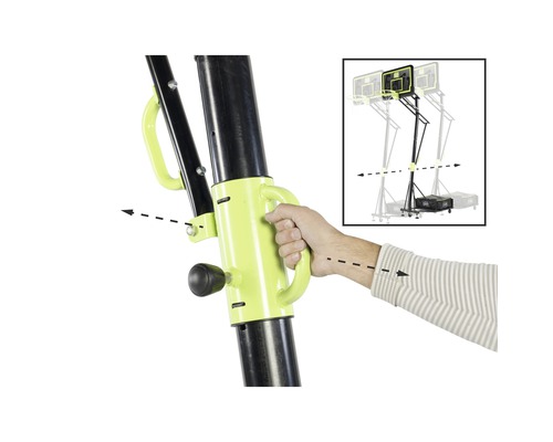 Detailní záběr basketbalové sestavy s výškově nastavitelným mechanismem