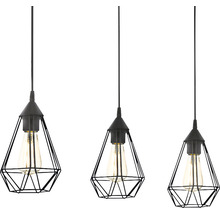 Závěsné svítidlo se třemi žárovkami a geometrickými stínidly