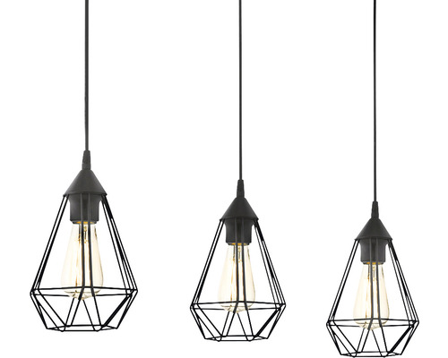 Závěsné svítidlo se třemi žárovkami a geometrickými stínidly