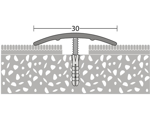 Ilustrace přechodového profilu o šířce 30 milimetrů se šroubem a hmoždinkou