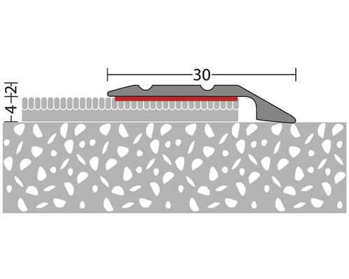 Ilustrace přechodového profilu o rozměrech 30 a 4 plus 2 milimetry.