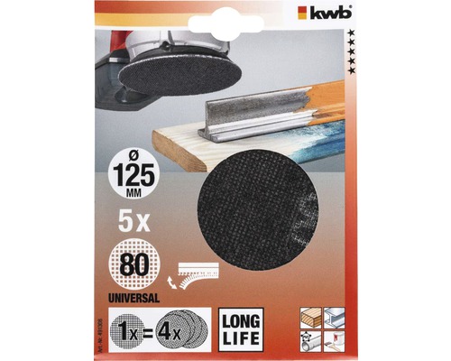 Brusné kotouče se suchým zipem, zrnitost 80, průměr 125 mm, 5 kusů, univerzální