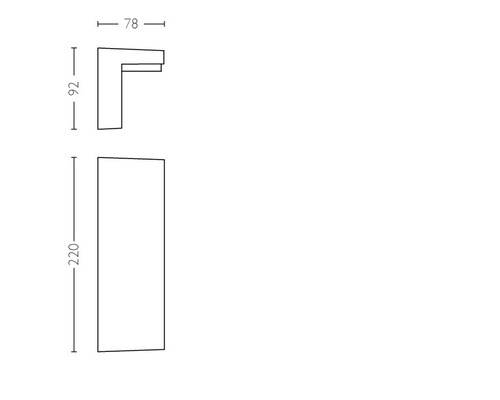 Technický nákres s rozměry kusu nábytku