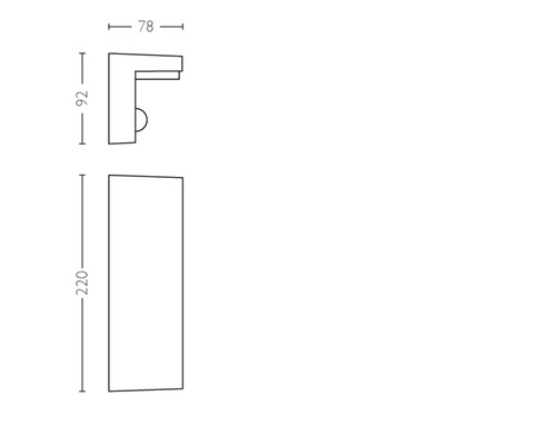 Technický nákres nástěnné lampy s rozměry