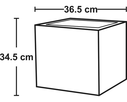 Ilustrace květináče o rozměrech 36,5 cm na šířku a 34,5 cm na výšku.
