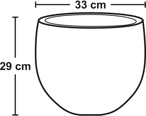 Nákres květináče o rozměrech 33 cm šířky a 29 cm výšky