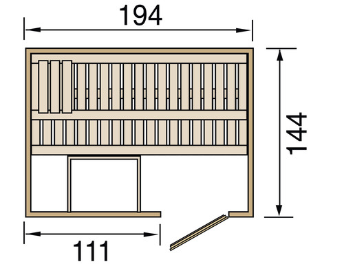 Půdorys sauny s rozměry