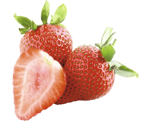 Tři jahody, jedna z nich je rozpůlená