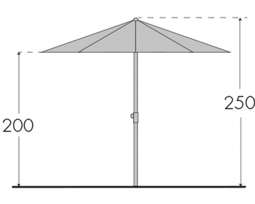 Ilustrace slunečníku s rozměry 200 x 250 cm