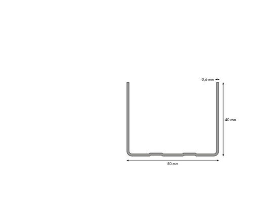 Rozměry U-profilu: tloušťka 0,6 mm, výška 40 mm a šířka 50 mm