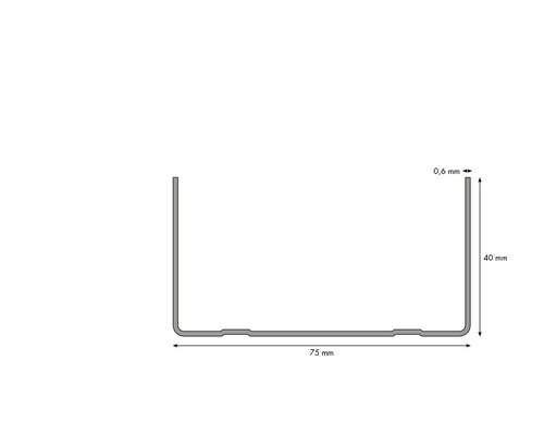 Rozměry U-profilu: šířka 75 mm, výška 40 mm, tloušťka 0,6 mm