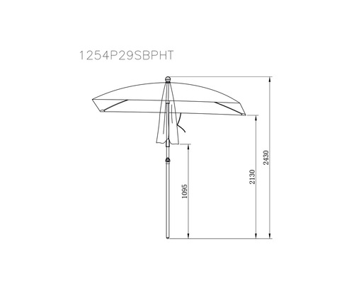 Technický nákres slunečníku s údaji o výšce