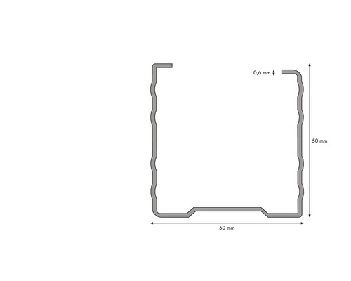 Profilová lišta o rozměrech 50 mm x 50 mm a tloušťce 0,6 mm