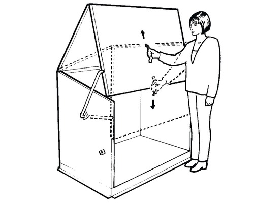 Nákres osoby otevírající box na popelnice