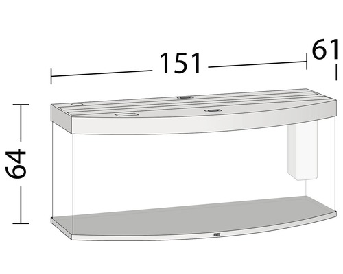 Nákres akvária Juwel o rozměrech 151 x 64 x 61 cm.