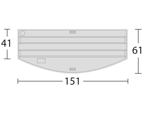 Technický nákres rolety o rozměrech 41, 61 a 151 centimetrů