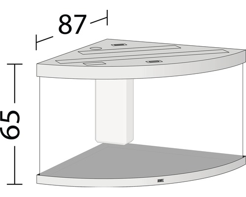Rohové akvárium o rozměrech 87 x 65 centimetrů