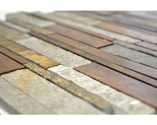 Dekorativní obkládačka s kamennými a kovovými prvky