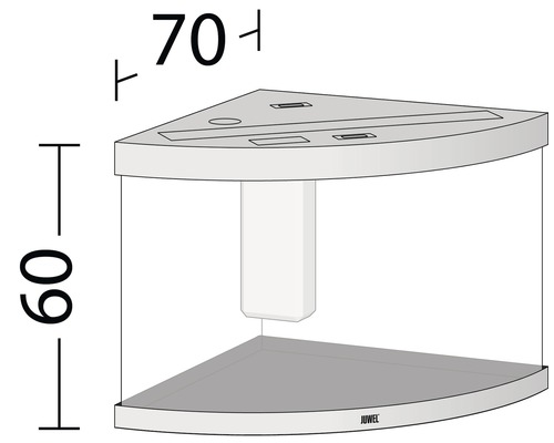 Obrázek rohového akvária o rozměrech 70 x 60 centimetrů