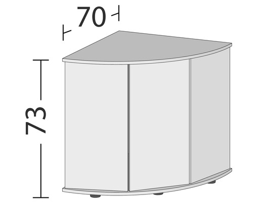 Rohová skříňka o rozměrech 70 x 73 centimetrů