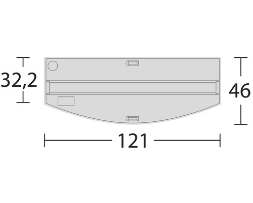 Technický výkres s rozměry 32,2, 46 a 121