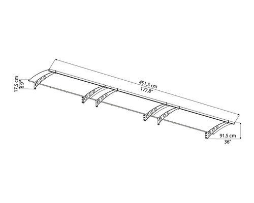 Technický nákres střechy s rozměry.