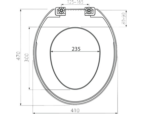 Technický nákres záchodového prkénka s rozměry