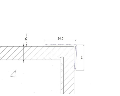 Technický nákres hrany profilu s rozměry