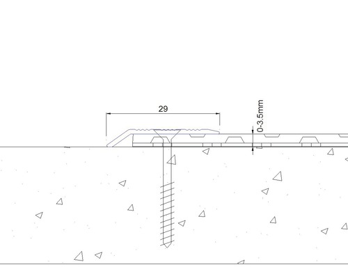 Technický nákres přechodového profilu o rozměrech 29 milimetrů a 0 až 3,5 milimetru.