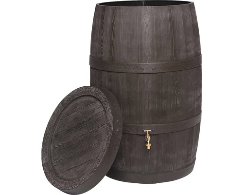 Sud na dešťovou vodu s vzhledem dřeva s víkem a kohoutkem