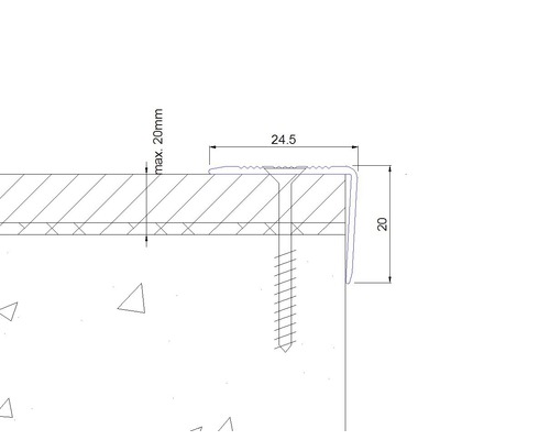 Technický nákres hranového profilu o rozměrech 24,5 a 20 milimetrů