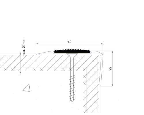 Nákres profilu hrany schodu s rozměry