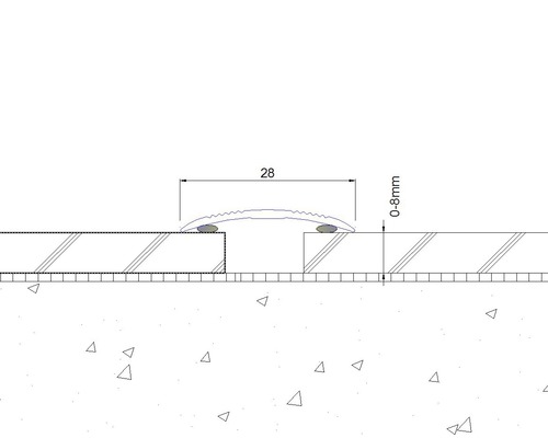 Technický výkres profilu o šířce 28 mm a výšce 0 až 8 mm.