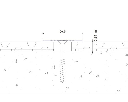 Upevnění kovové lišty šroubem do betonu, detailní výkres s rozměry