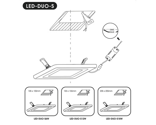 Instalační schéma LED-DUO-S s rozměry
