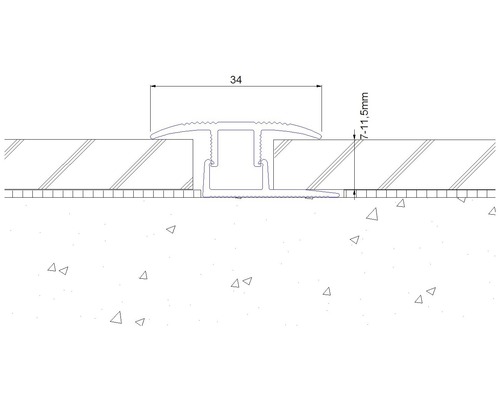 Nákres přechodového profilu o rozměrech 34 milimetrů šířky a 7 až 11,5 milimetrů výšky