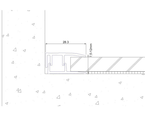 Technický nákres přechodového profilu s rozměry