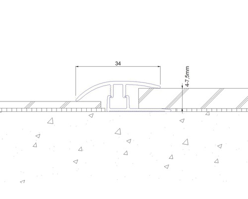 Technický nákres přechodového profilu s uvedením šířky.