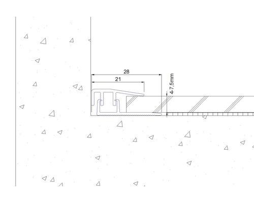 Technický výkres profilu o rozměrech 28 milimetrů a 21 milimetrů