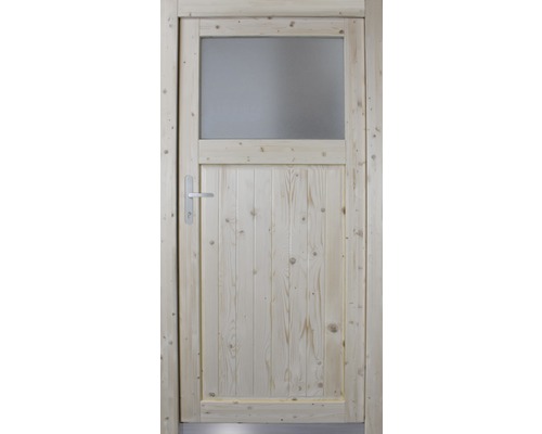 Dveře s dřevěným rámem a skleněnou výplní pro zahradní domek nebo kůlnu