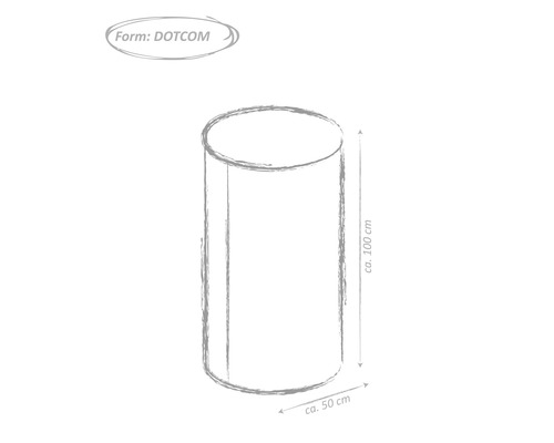 Nákres kulatého stolu s výškou přibližně 100 centimetrů a průměrem přibližně 50 centimetrů