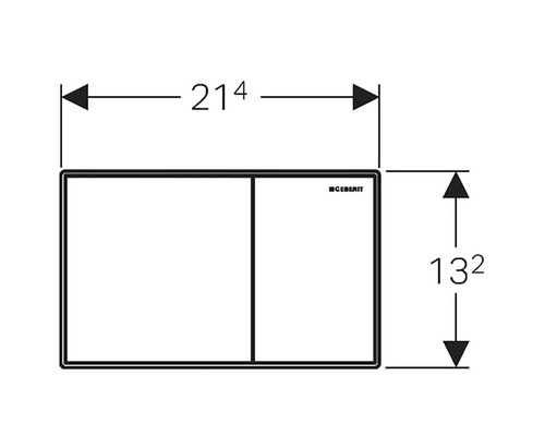 Ovládací tlačítko Geberit o rozměrech 214 krát 132 milimetrů